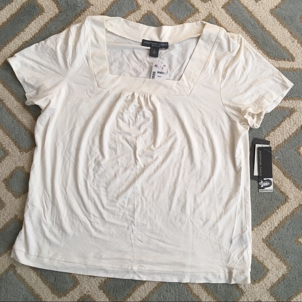 NWT CHAUS square neck cream blouse 1X